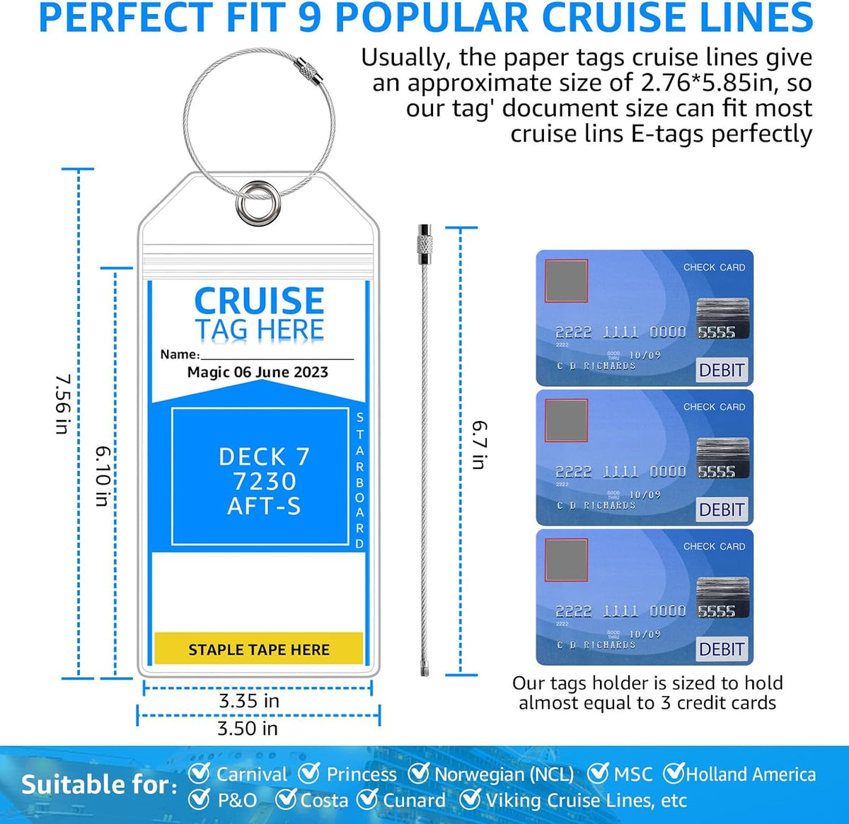5 Pack Cruise Luggage Tag Holders for Carnival, NCL, Princess, MSC Ships