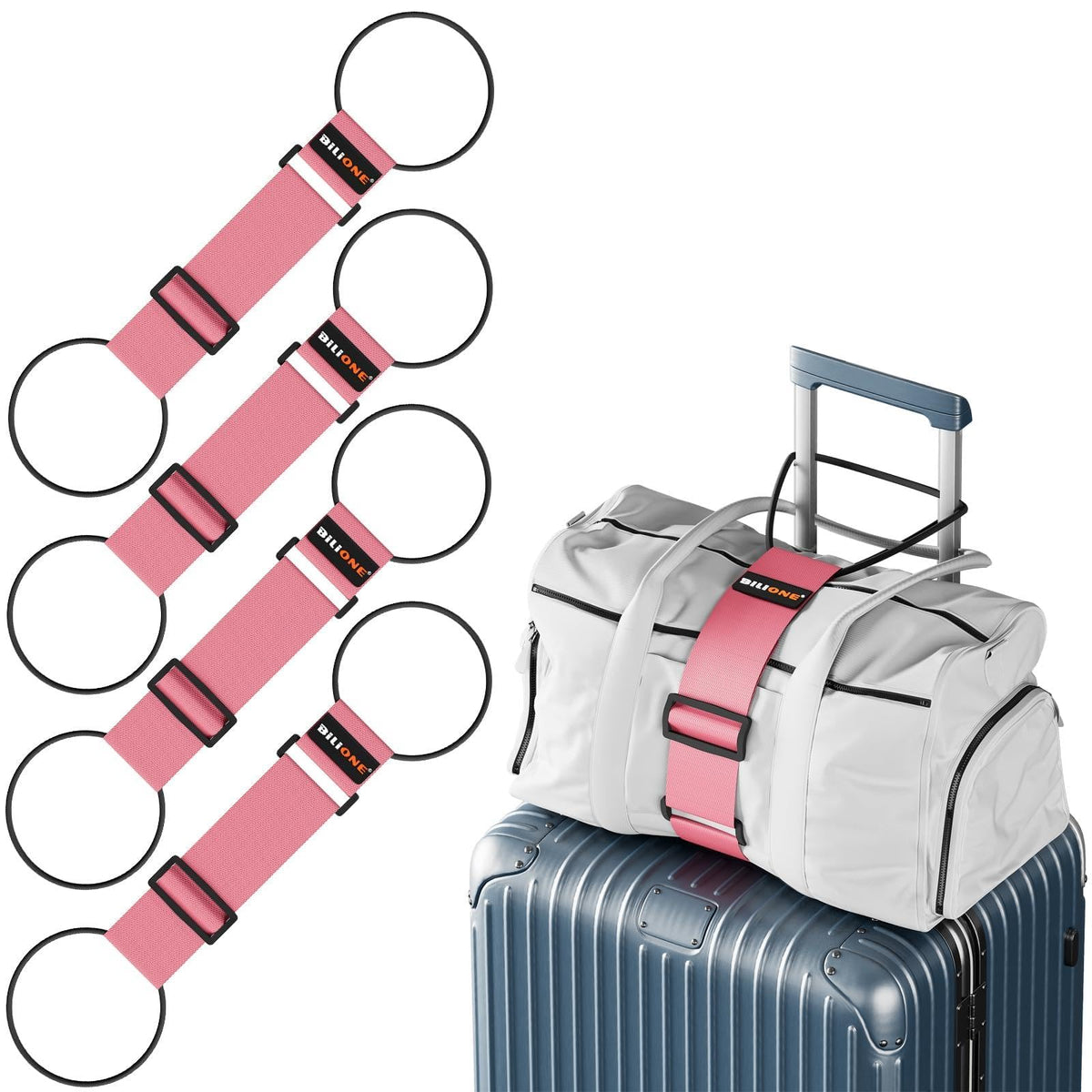 BILIONE 4 Pack Adjustable Elastic Luggage Connector Straps for Suitcases