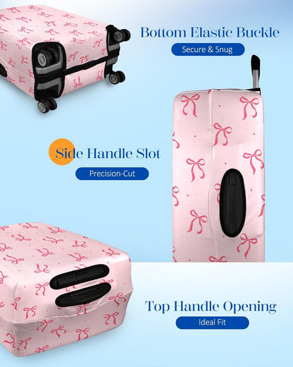 Slohif Cute Luggage Cover with Storage Pocket 28-30 inch Girly Pink Bow