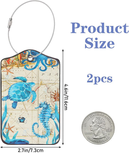 Mabor 2Pcs Sea Turtle Suitcase Tag for Luggage, Turtle PU Leather Tag