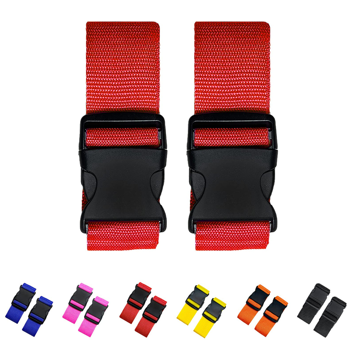 2 Pack Suitcase Straps, Bright Color Adjustable Luggage Belts, TSA Approved (Black)