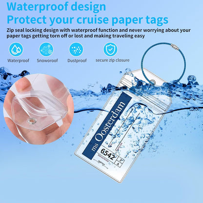 8 Pack Holland America Luggage Tag Holders, Zip Seal Clear Cruise Carnival Luggage Tag Holder with Steel Loops Fits All for Holland America & Carnival Cruise Essentials Must Haves (8)