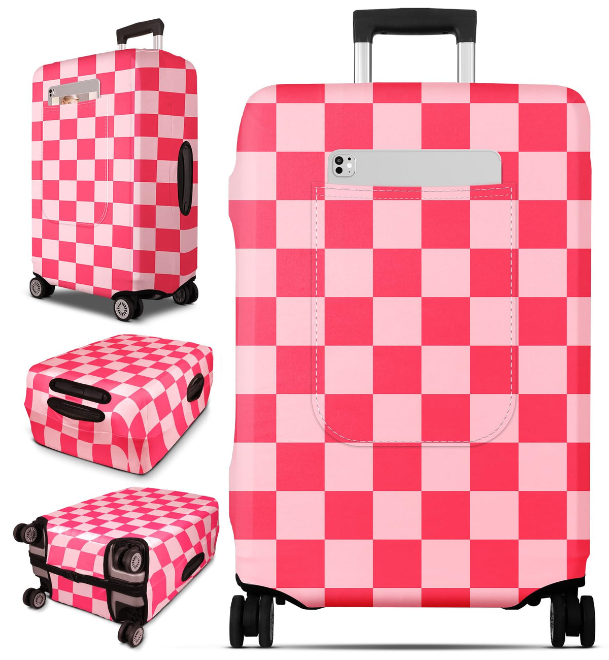 Slohif Luggage Cover for Suitcase Tsa Approved Protector - Luggage Sleeve Large Suit Case Cover Travel Stretch Baggage Case Protective Washable Fit 24-27 Inch Black Tape M