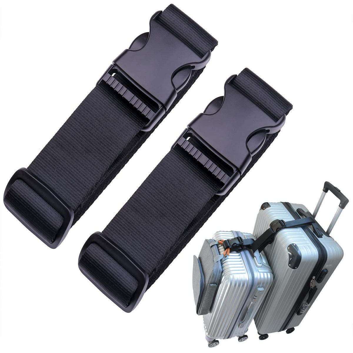 Luggage Straps Bag Bungee， Luggage Straps Suitcase Adjustable Belt，Add a Bag Easy to Travel Suitcase Elastic Strap Belt – (Black)