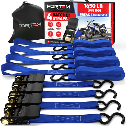 FORTEM Ratchet Straps - Tie Down Strap Set, 4 Pack, 1650lb Break Strength