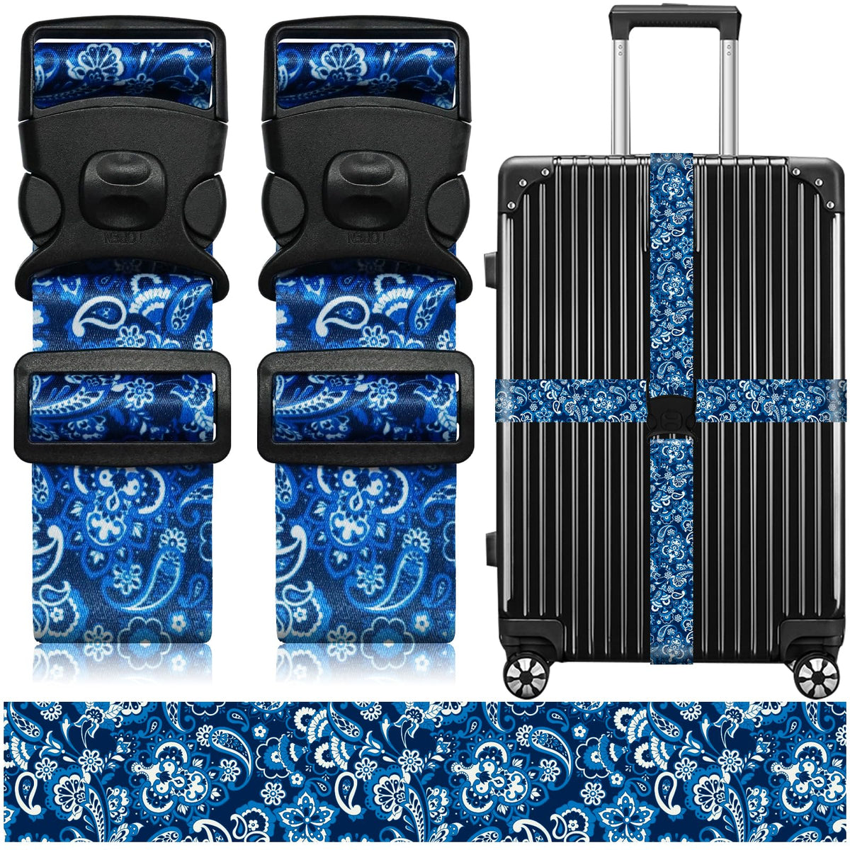 2 Pack Luggage Straps for Suitcases, Adjustable Travel Belt with Double Lock and Quick Release Buckle, Heavy Duty Nylon Bag Packing Strap, Bright Identifiers Business Travel Accessories-Colorful Block