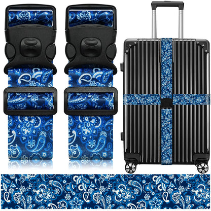 2 Pack Luggage Straps for Suitcases, Adjustable Travel Belt with Double Lock and Quick Release Buckle, Heavy Duty Nylon Bag Packing Strap, Bright Identifiers Business Travel Accessories-Colorful Block