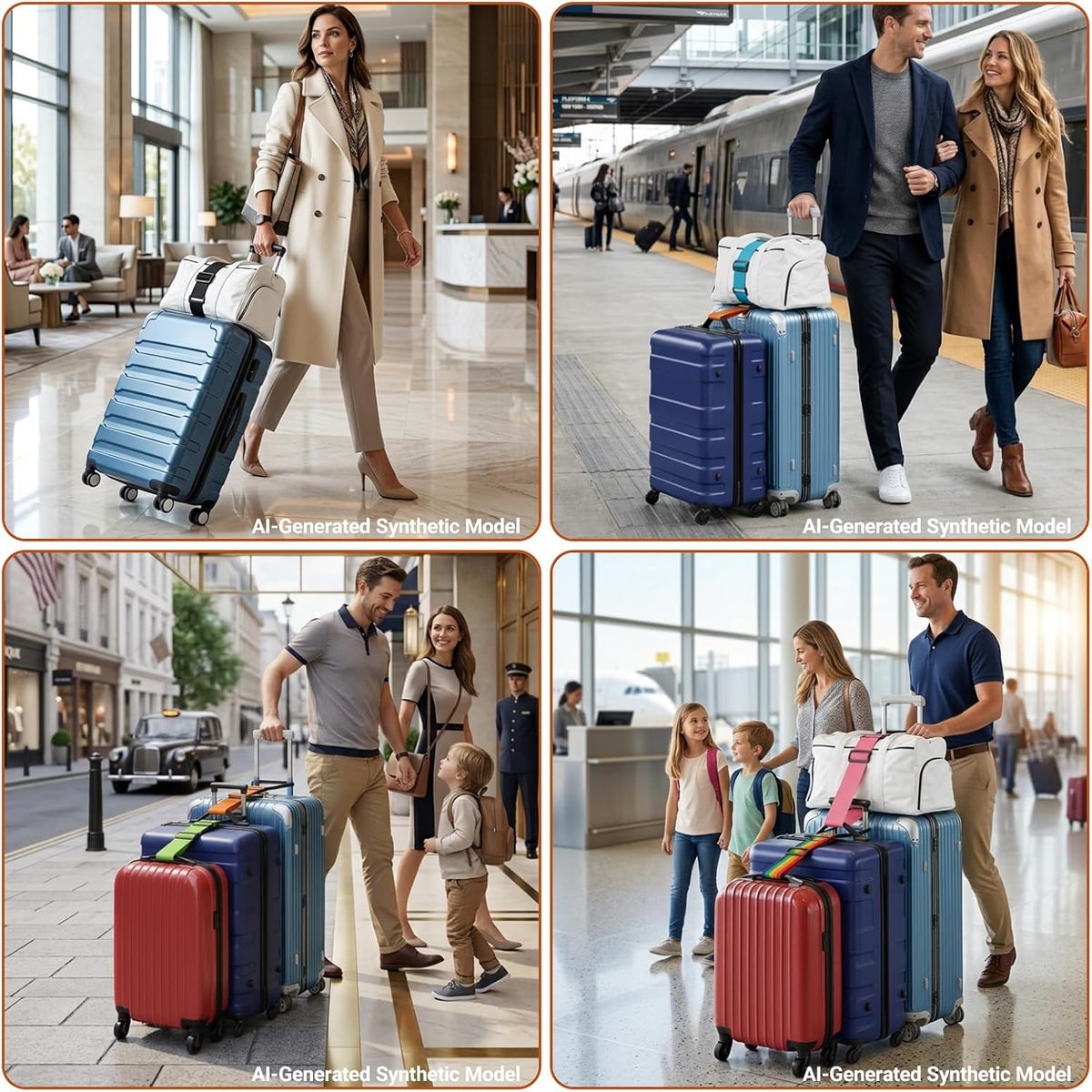 BILIONE 4 Pack Adjustable Elastic Luggage Connector Straps for Suitcases