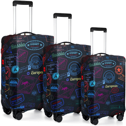 Sherr 3 Pieces Travel Luggage Cover, S/medium/L, Travel Theme, Green