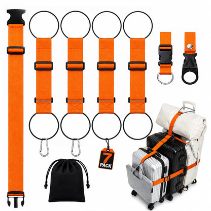7 Pack Adjustable Luggage Straps for Suitcases & Luggage Connector Straps