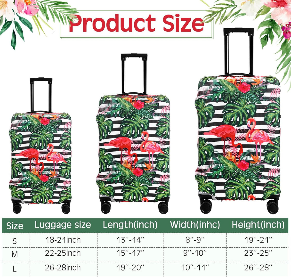Amylove 3 Pcs Suitcase Covers Protective Washable Suitcase Protector Anti Scratch Luggage Cover Protector for 18-28 Inch Luggage (Flamingo)