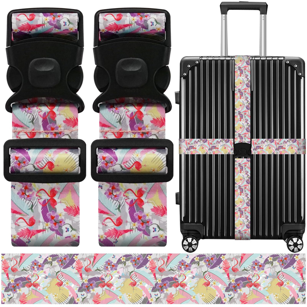 2 Pack Luggage Straps for Suitcases, Adjustable Travel Belt with Double Lock and Quick Release Buckle, Heavy Duty Nylon Bag Packing Strap, Bright Identifiers Business Travel Accessories-Colorful Block