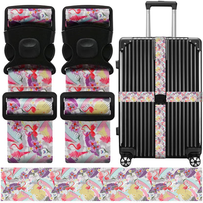 2 Pack Luggage Straps for Suitcases, Adjustable Travel Belt with Double Lock and Quick Release Buckle, Heavy Duty Nylon Bag Packing Strap, Bright Identifiers Business Travel Accessories-Colorful Block