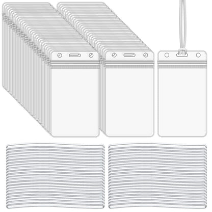 Plastic Luggage Tag Holders with Loops, Clear ID Badge Pouches, 24 Pack