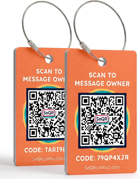 Smart Luggage Tags | Privacy QR Code Luggage Tag, Orange, 2-Pack