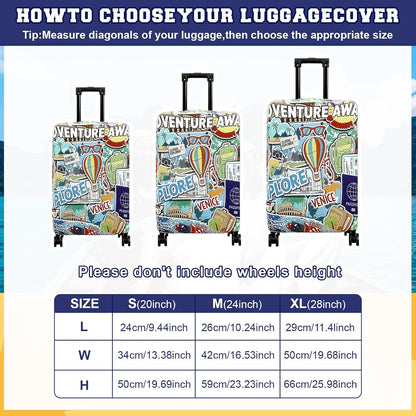 Gilprop 3 Pcs Travel Luggage Cover Washable Suitcase Protector Cover Anti Scratch Case Fits 18-28 Inch Luggage, 3 Sizes(Travel Style)