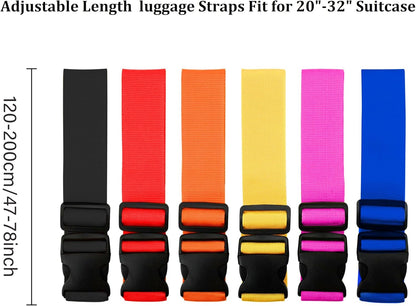 2 Pack Suitcase Straps, Bright Color Adjustable Luggage Belts, TSA Approved (Black)