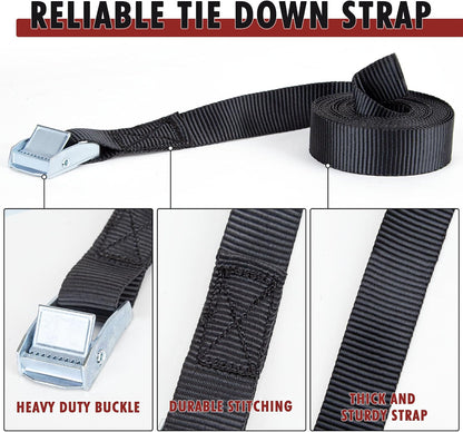 Cartman 1" x 12 ft Lashing Straps, 6 Pack, 600 lb Break Strength, Black