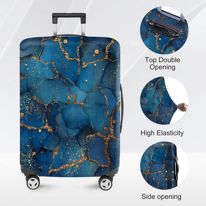 FOREVER QUEEN Blue Gold Luxury Marble Luggage Cover Suitcase Protector Suitcase Cover Anti-Scratch,Stretchable Bag Cover Washable Durable Polyester