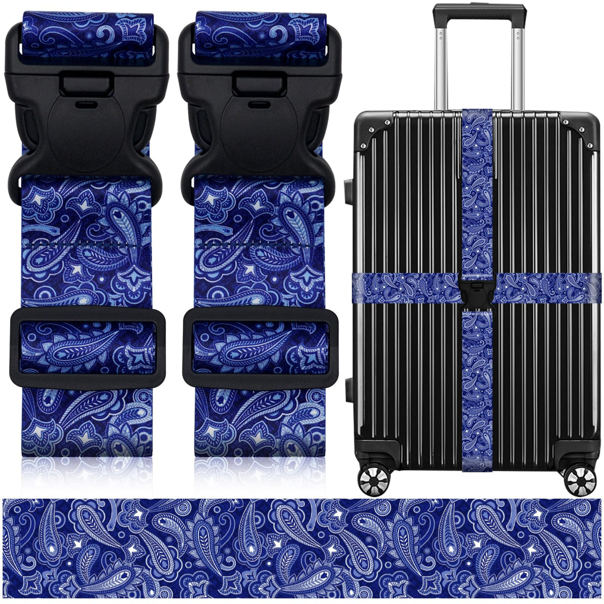 2 Pack Luggage Straps for Suitcases, Adjustable Travel Belt with Double Lock and Quick Release Buckle, Heavy Duty Nylon Bag Packing Strap, Bright Identifiers Business Travel Accessories-Colorful Block