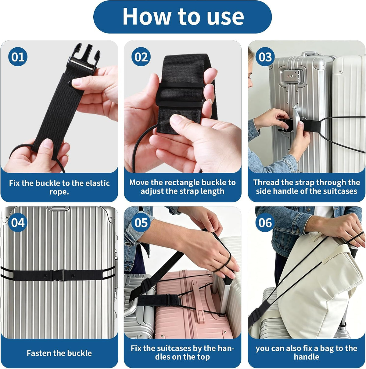 Luggage Straps for Suitcases, 7 Pcs Nylon Extra Long Add A Bag Strap