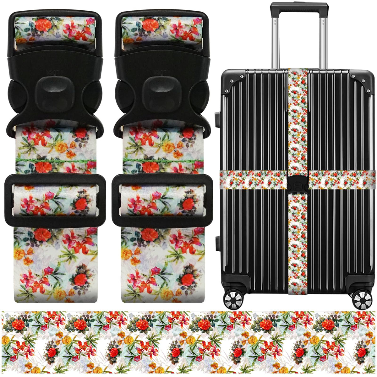 2 Pack Luggage Straps for Suitcases, Adjustable Travel Belt with Double Lock and Quick Release Buckle, Heavy Duty Nylon Bag Packing Strap, Bright Identifiers Business Travel Accessories-Colorful Block