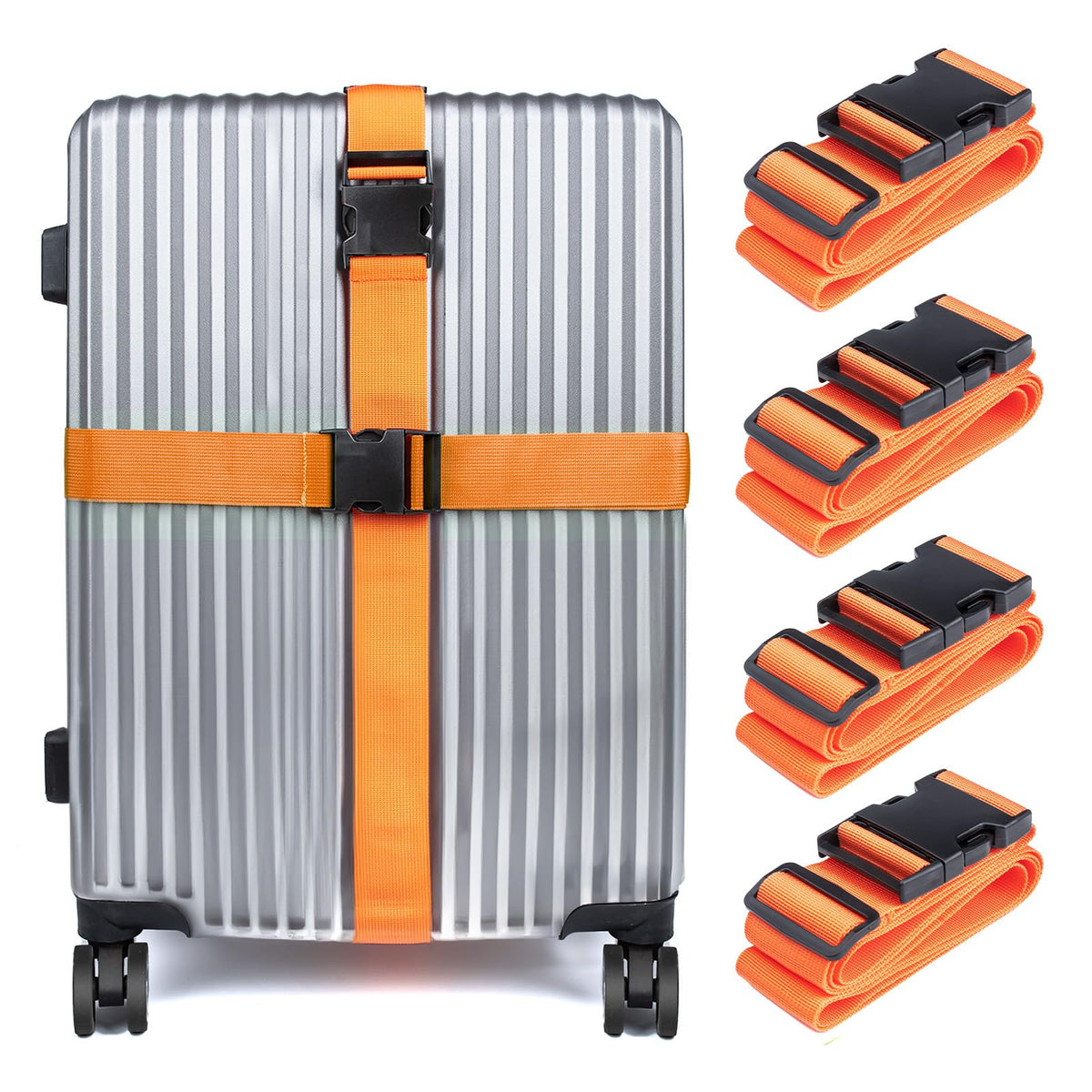 Luggage Straps for Suitcases, Black - Premium Quality Polyester Material, TSA Approved, Adjustable & Versatile, Sturdy Buckle, 4 Pack - Ideal for Travelers