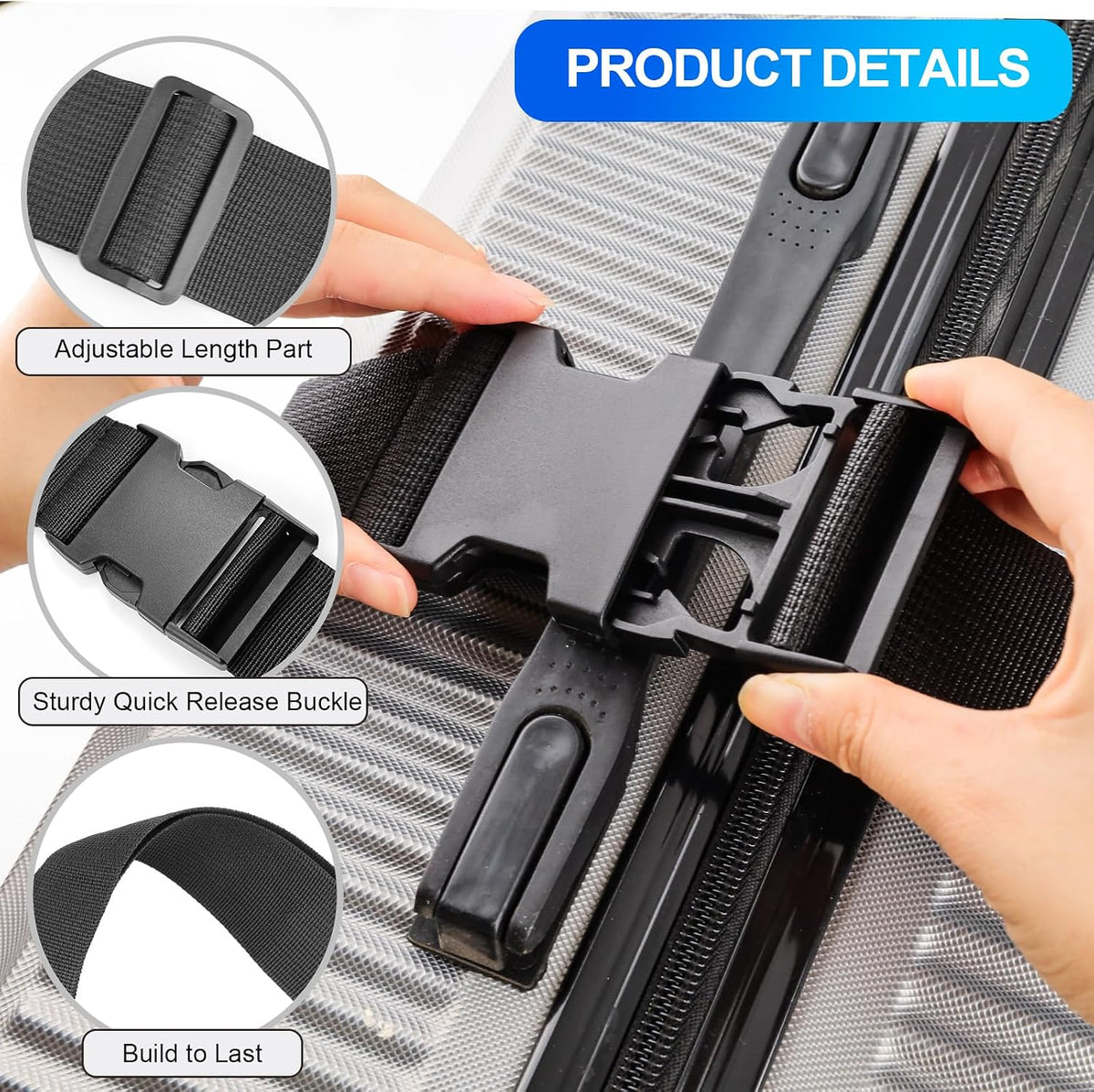 Luggage Straps for Suitcases, Black - Premium Quality Polyester Material, TSA Approved, Adjustable & Versatile, Sturdy Buckle, 4 Pack - Ideal for Travelers
