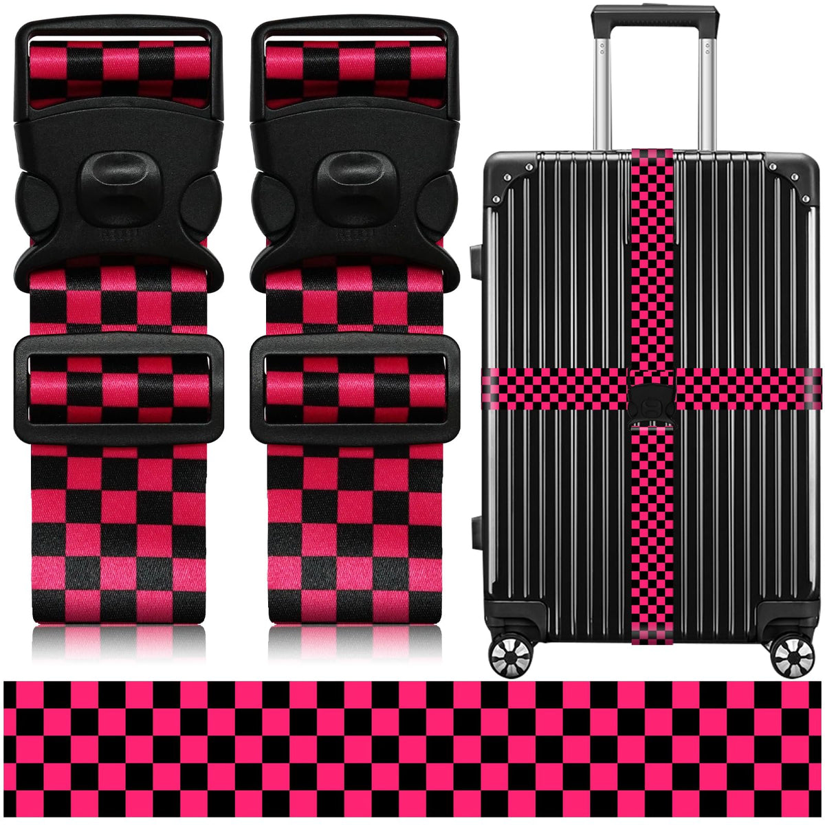 2 Pack Luggage Straps for Suitcases, Adjustable Travel Belt with Double Lock and Quick Release Buckle, Heavy Duty Nylon Bag Packing Strap, Bright Identifiers Business Travel Accessories-Colorful Block