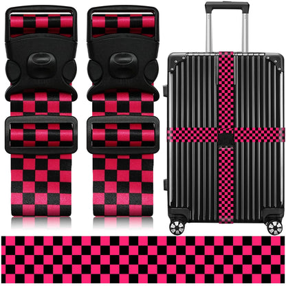 2 Pack Luggage Straps for Suitcases, Adjustable Travel Belt with Double Lock and Quick Release Buckle, Heavy Duty Nylon Bag Packing Strap, Bright Identifiers Business Travel Accessories-Colorful Block