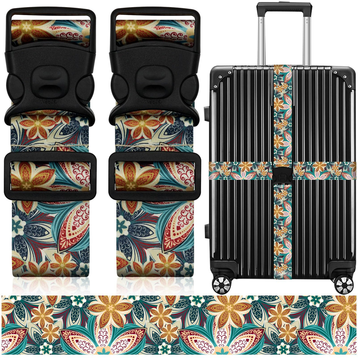 2 Pack Luggage Straps for Suitcases, Adjustable Travel Belt with Double Lock and Quick Release Buckle, Heavy Duty Nylon Bag Packing Strap, Bright Identifiers Business Travel Accessories-Colorful Block