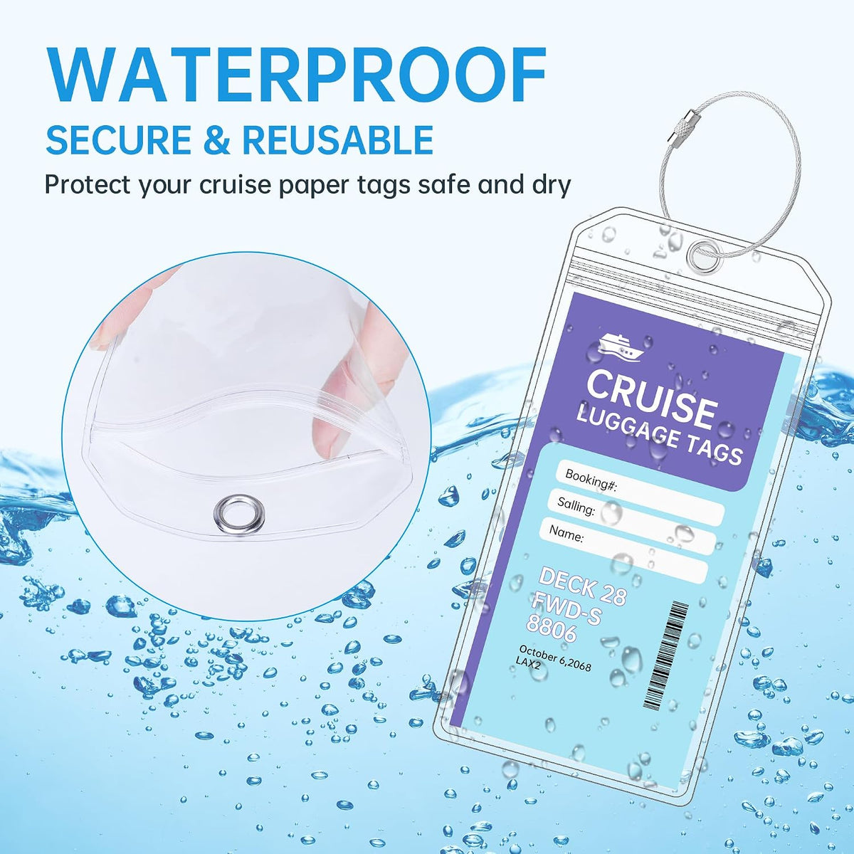 Teskyer Clear Cruise Luggage Tag Holder, Wide, 5 Pack