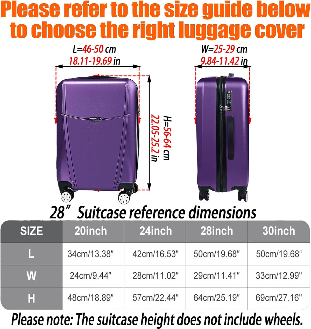 28 Inch Waterproof Clear Suitcase Cover (Black Trim)