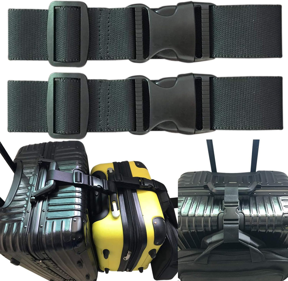 2pcs Travel Luggage Straps for Suitcases, Two Add a Bag Travel Luggage Adjustable Buckle Belt Travel Accessories Connector Attachment - Connect Your 3 luggages