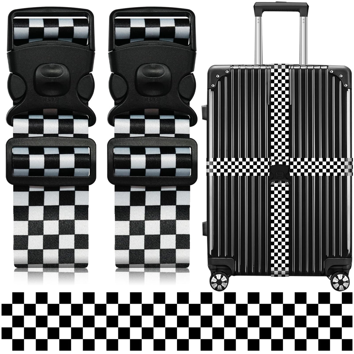 2 Pack Luggage Straps for Suitcases, Adjustable Travel Belt with Double Lock and Quick Release Buckle, Heavy Duty Nylon Bag Packing Strap, Bright Identifiers Business Travel Accessories-Colorful Block