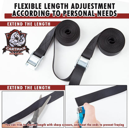 Cartman 1" x 12 ft Lashing Straps, 6 Pack, 600 lb Break Strength, Black
