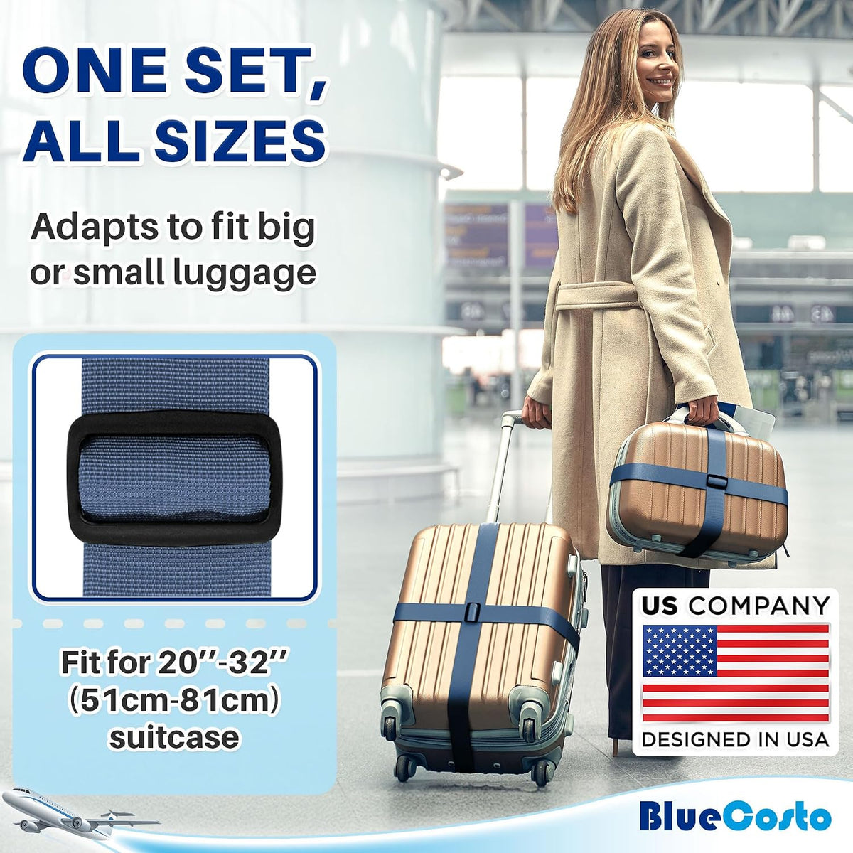 Luggage Straps for Suitcases - TSA Approved - Navy Blue, 4 PK