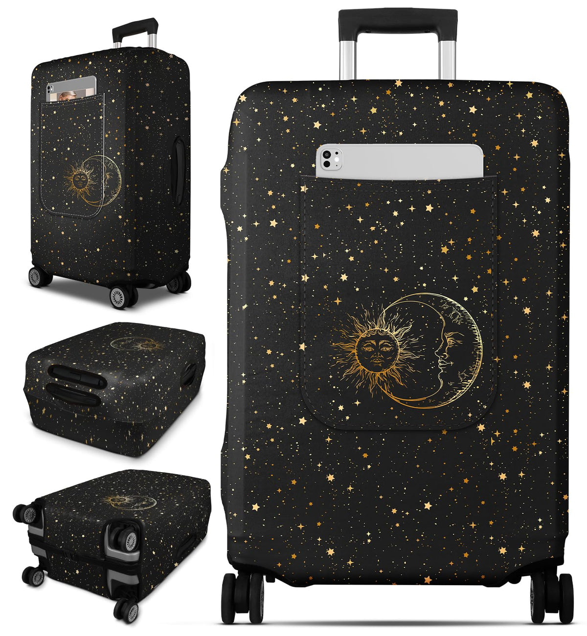 Slohif Luggage Cover for Suitcase Tsa Approved Protector - Luggage Sleeve Large Suit Case Cover Travel Stretch Baggage Case Protective Washable Fit 24-27 Inch Black Tape M