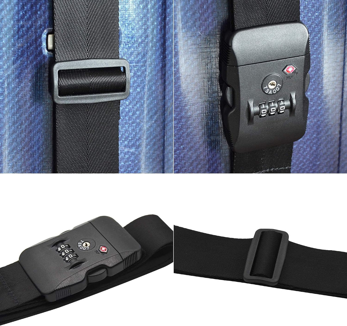 Heavy Duty Luggage Straps TSA Approved with Combination Lock Adjustable Travel Belt for Suitcases (Black)