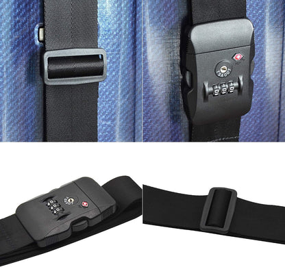 Heavy Duty Luggage Straps TSA Approved with Combination Lock Adjustable Travel Belt for Suitcases (Black)