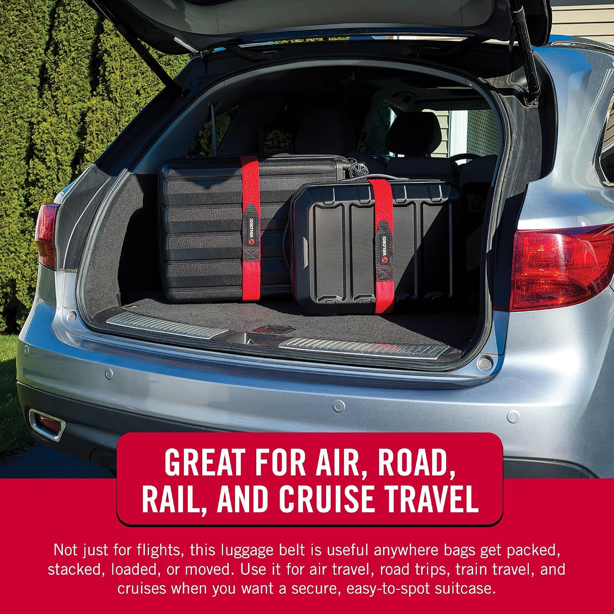 VELCRO Brand Adjustable Luggage Strap for Suitcases, Red, 6ft x 2in