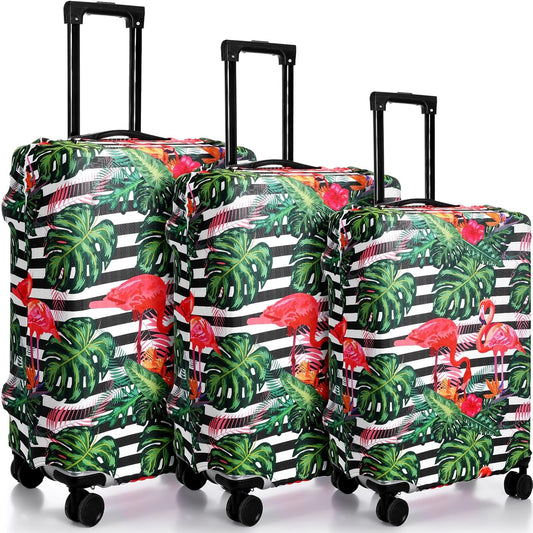 Amylove 3 Pcs Suitcase Covers Protective Washable Suitcase Protector Anti Scratch Luggage Cover Protector for 18-28 Inch Luggage (Flamingo)
