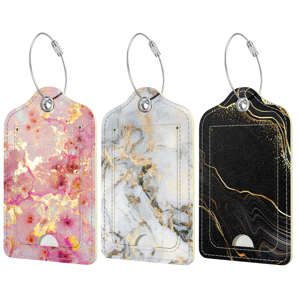 Rimilak 3 Pcs PU Leather Luggage Tags with Privacy Flap, Name ID Label