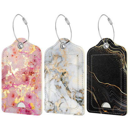 Rimilak 3 Pcs PU Leather Luggage Tags with Privacy Flap, Name ID Label