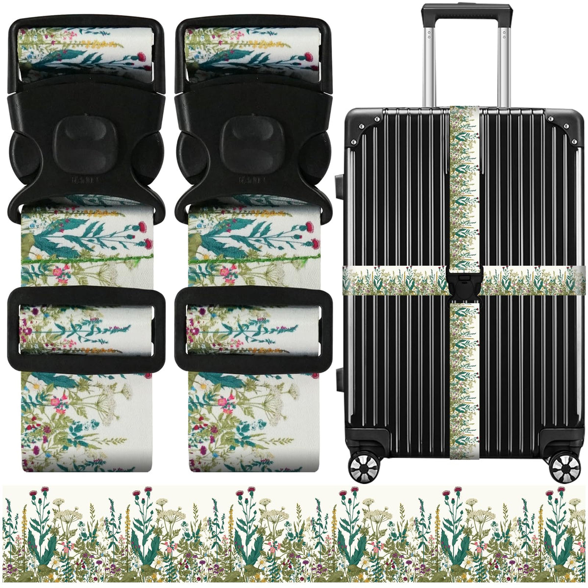 2 Pack Luggage Straps for Suitcases, Adjustable Travel Belt with Double Lock and Quick Release Buckle, Heavy Duty Nylon Bag Packing Strap, Bright Identifiers Business Travel Accessories-Colorful Block