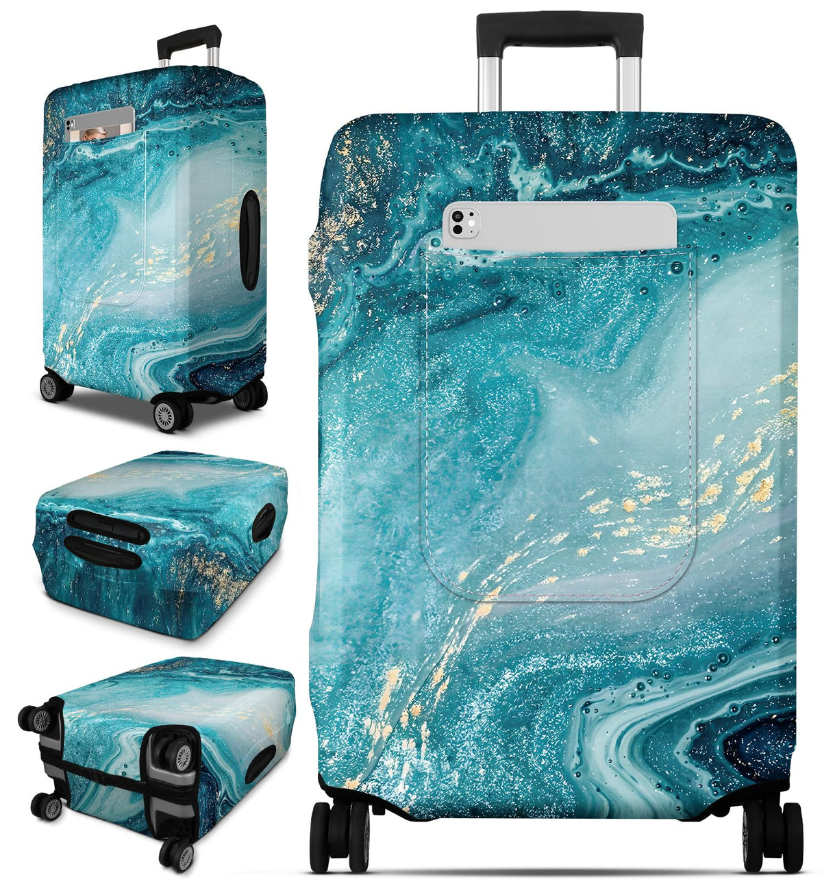 Slohif Luggage Cover for Suitcase Tsa Approved Protector - Luggage Sleeve Large Suit Case Cover Travel Stretch Baggage Case Protective Washable Fit 24-27 Inch Black Tape M