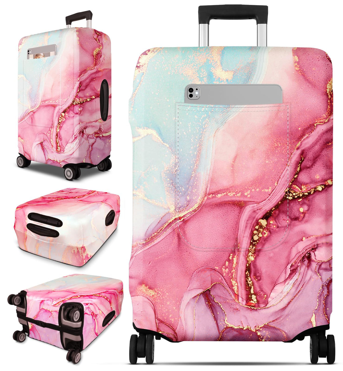 Slohif Luggage Cover for Suitcase Tsa Approved Protector - Luggage Sleeve Large Suit Case Cover Travel Stretch Baggage Case Protective Washable Fit 18-32 Inch Marble L