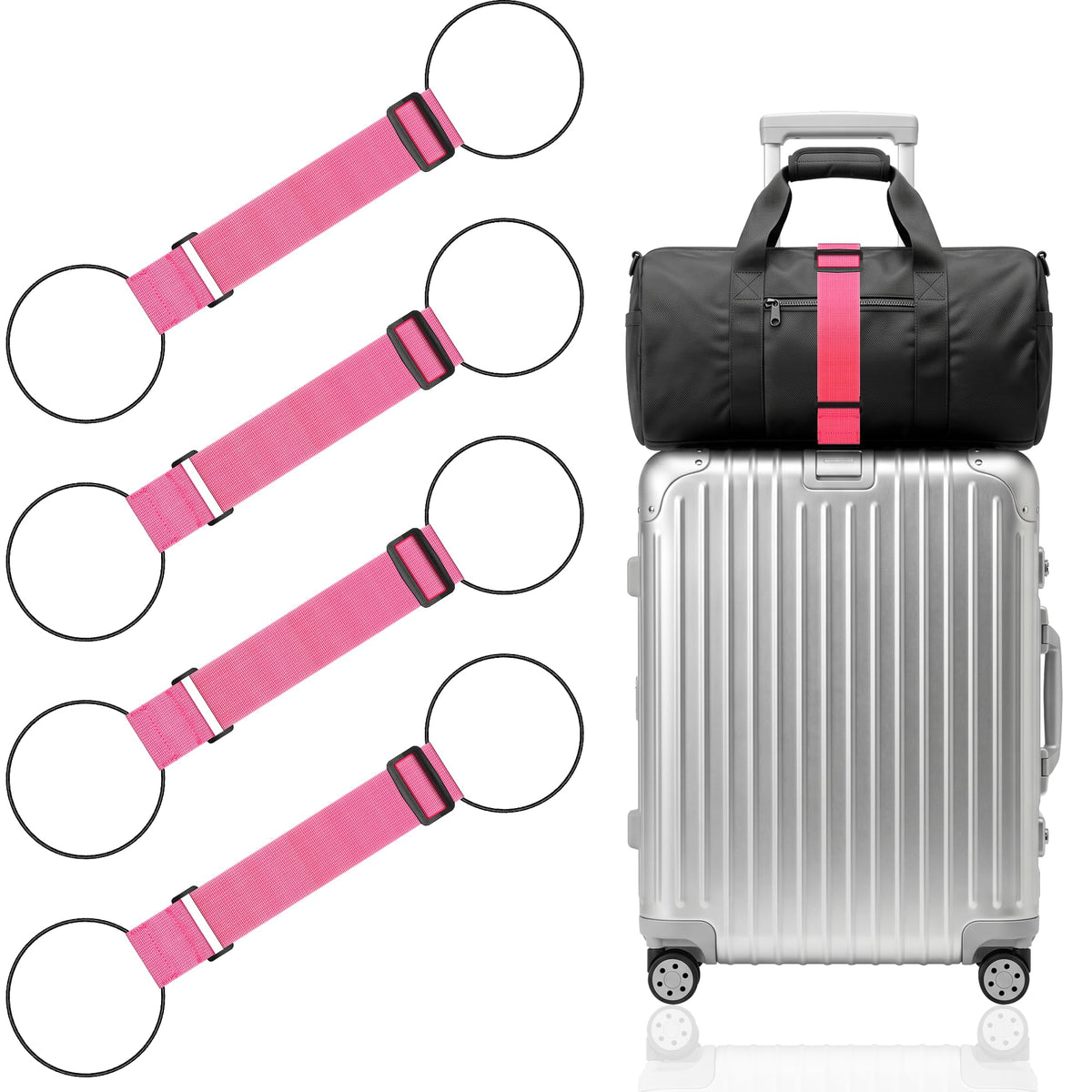 Mayski 4 Pack Adjustable Elastic Luggage Connector Straps for Suitcases