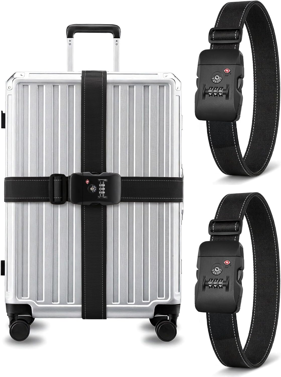 LUGGEX Luggage Straps TSA Approved, Adjustable Straps for Suitcases,Black