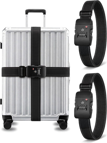 LUGGEX Luggage Straps TSA Approved, Adjustable Straps for Suitcases,Black